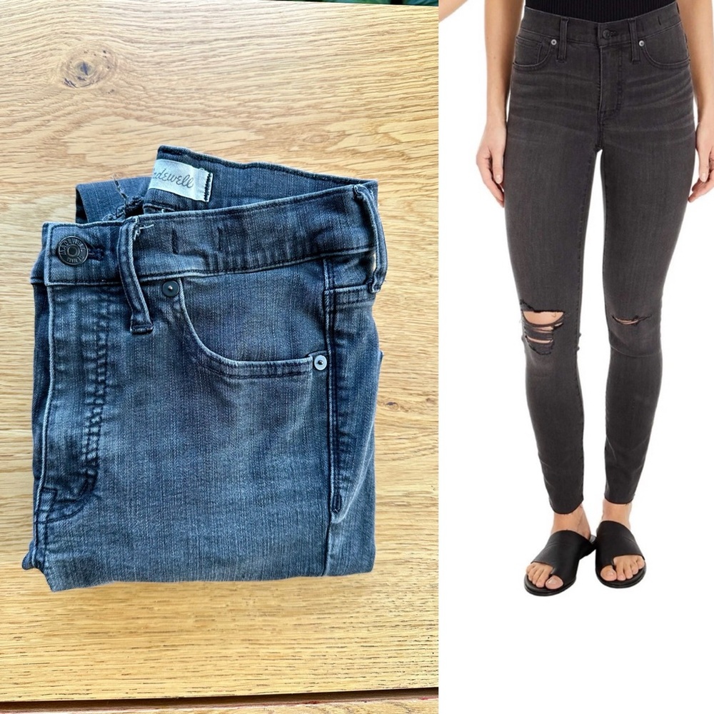 Madewell 9" High Rise Skinny Black, Charcoal Distressed Denim Blue Jeans
